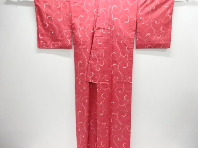  唐草模様織り出し手織り紬着物